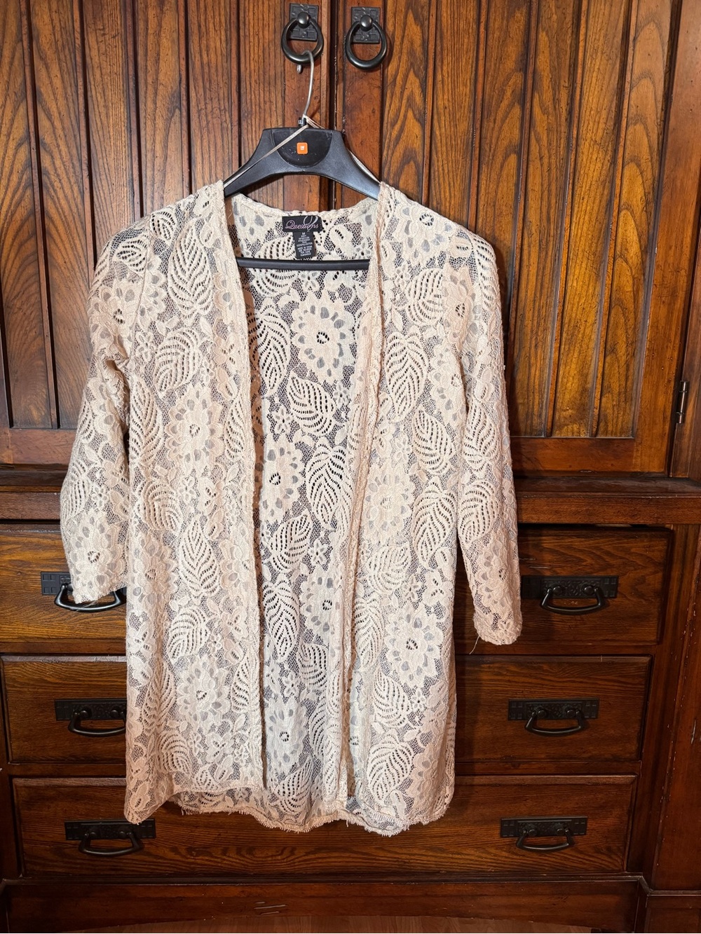 Open-Front Floral Lace Cardigan - Beige
